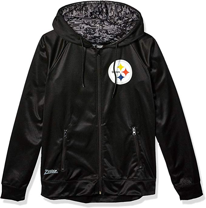 Zubaz NFL Men's Pittsburgh Steelers Full Zip Digital Camo Hood Hoodie, Black