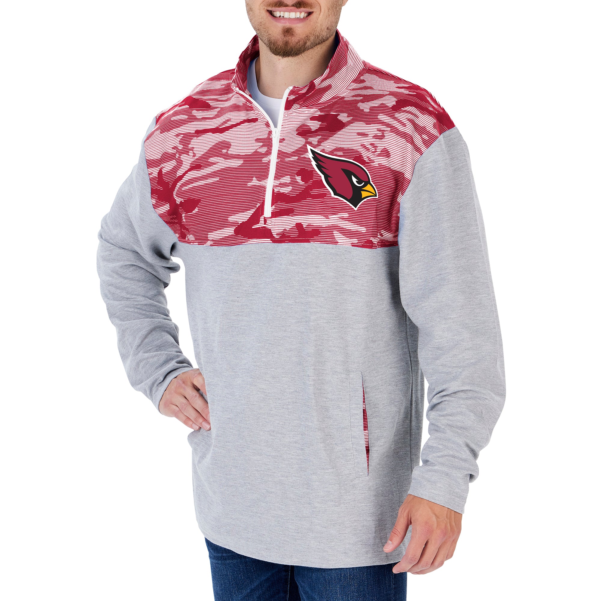 Zubaz NFL Men's Arizona Cardinals 1/4 Zip Fleece Pullover with Camo Lines