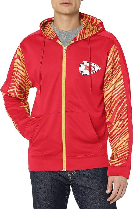 Zubaz NFL KANSAS CITY CHIEFS TEAM COLOR FULL ZIP HOOD W/ 2-COLOR ZEBRA ACCENTS