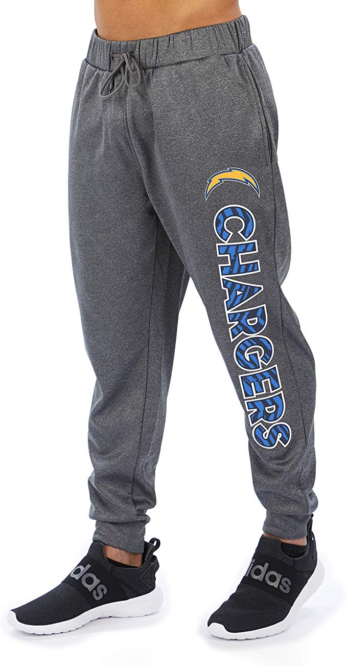 Zubaz NFL Football Men’s Los Angeles Chargers Gameday Zebra Wordmark Poly Fleece Jogger Pant