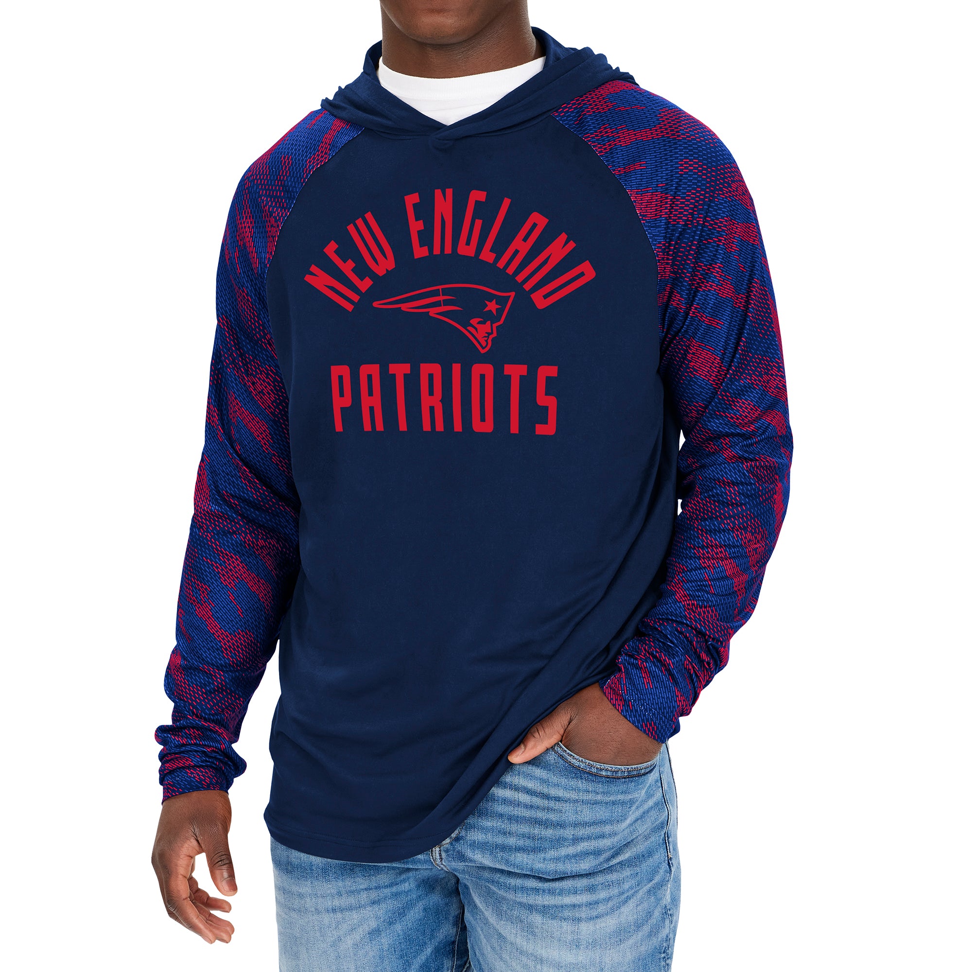 Zubaz NFL Men's New England Patriots Viper Print Pullover Hooded Sweatshirt