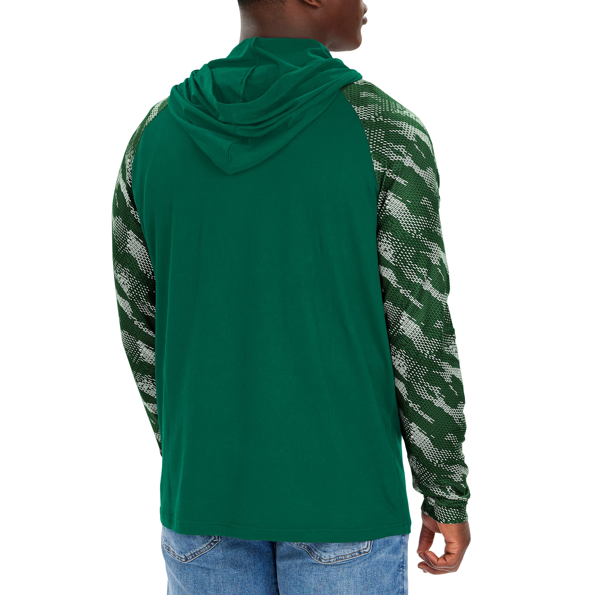 Zubaz NFL Men's NEW YORK JETS SOLID EVERGREEN LW HOOD W/ EVERGREEN/WHITE VIPER PRINT SLEEVES Medium