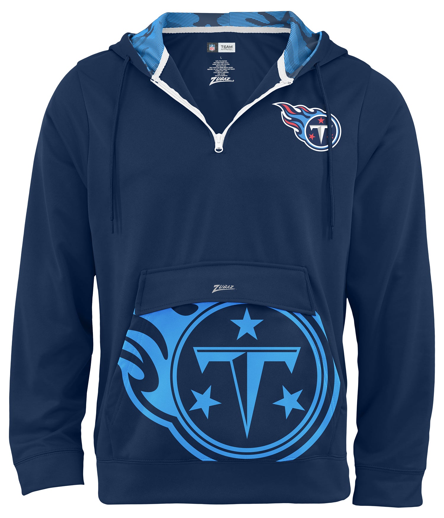 Zubaz NFL Men's 1/4 Zip Big Pocket Team Logo Hoodie Tennesse Titans