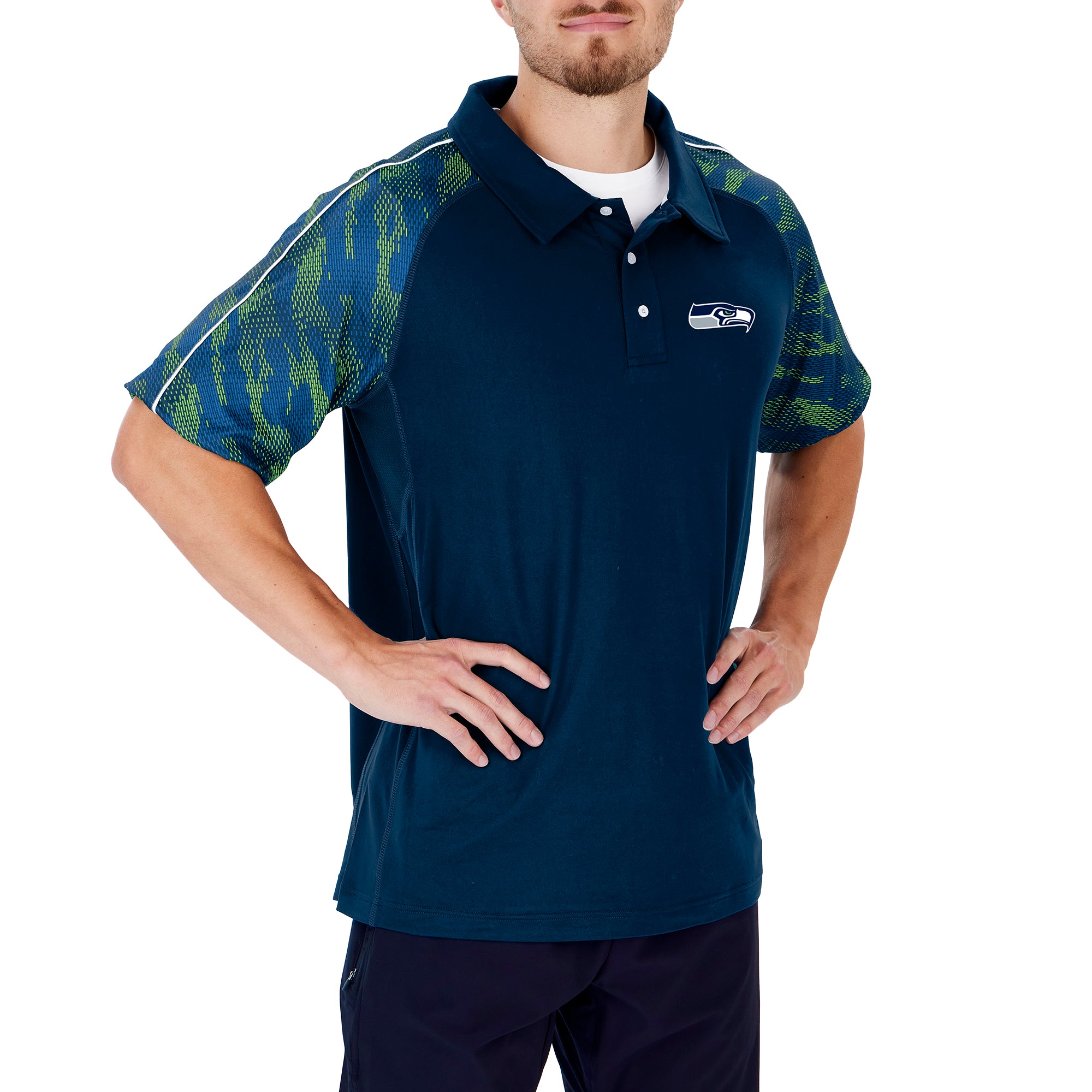 Zubaz NFL Men's Seattle Seahawks Elevated Field Polo W/ Viper Print Accent