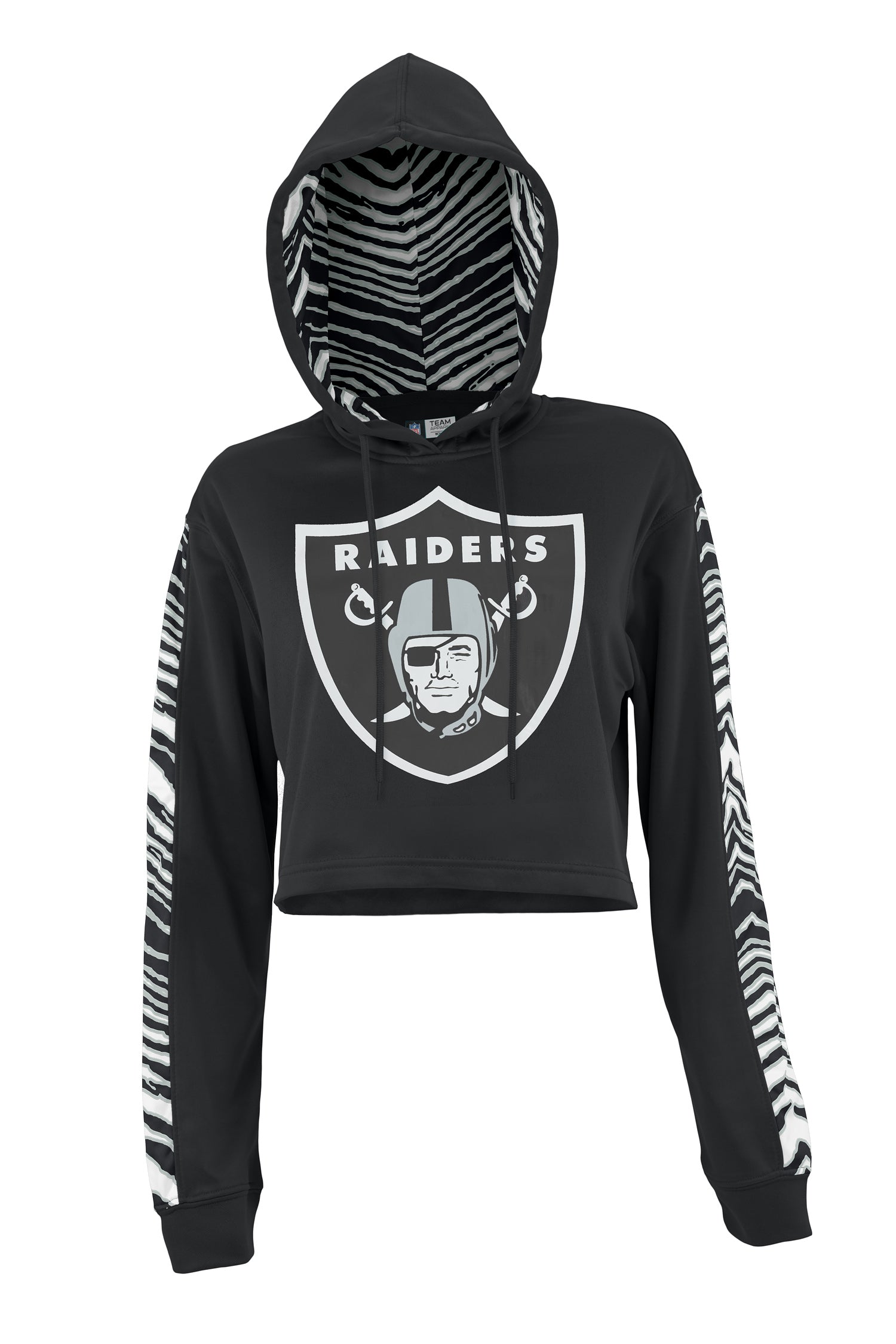 Zubaz NFL Women's Las Vegas Raiders Zebra Team Logo Crop Top Hoodie