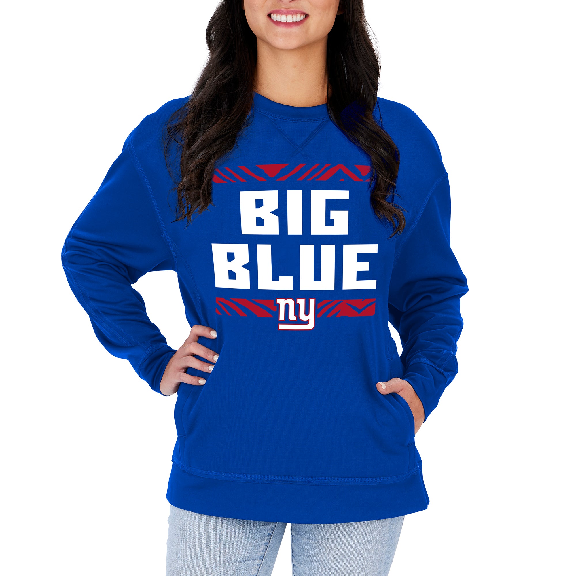 Zubaz NFL Women's New York Giants Team Color & Slogan Crewneck Sweatshirt