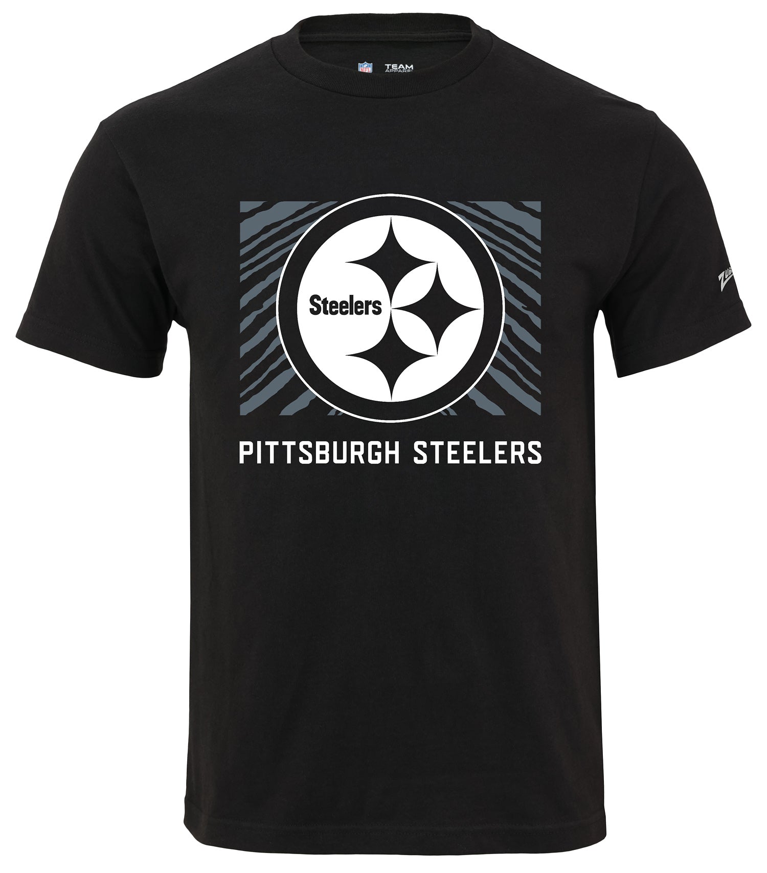 Zubaz NFL Unisex Cotton Heavyweight Short Sleeve T-shirt Black With Grey Tonal Tunnel Logo, Pittsburgh Steelers