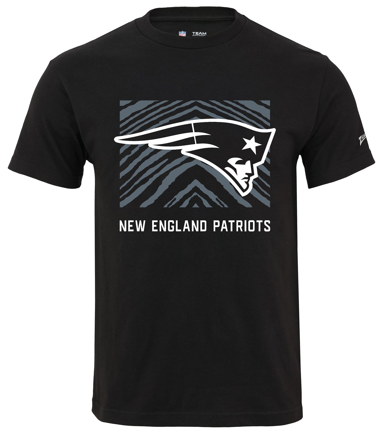 Zubaz NFL Unisex Cotton Heavyweight Short Sleeve T-shirt Black With Grey Tonal Tunnel Logo for Men and Women, New England Patriots