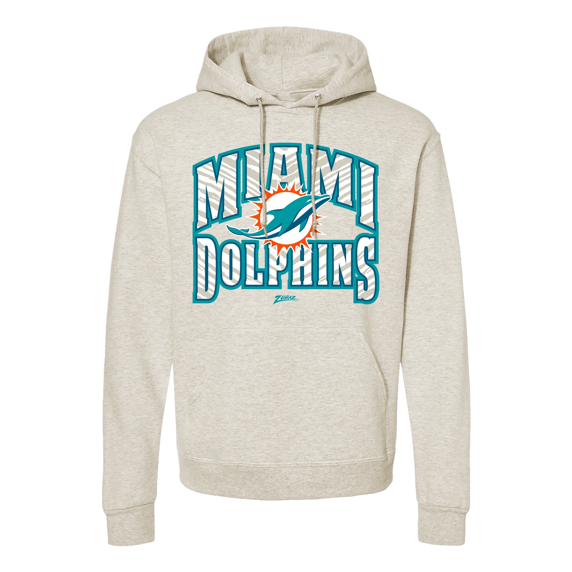 Zubaz NFL Miami Dolphins  Unisex Pullover Fleece Hoodie for Adult Men and Women, Z2T Kickoff, Oatmeal Heather