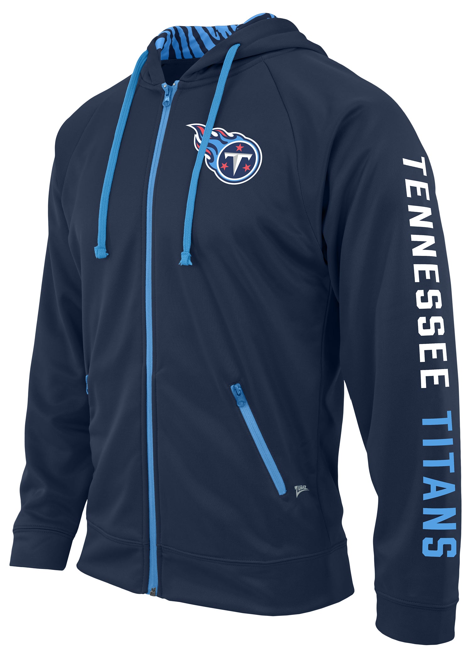 Zubaz NFL Men's Team Name and Logo Full Zip Hoodie Tennessee Titans