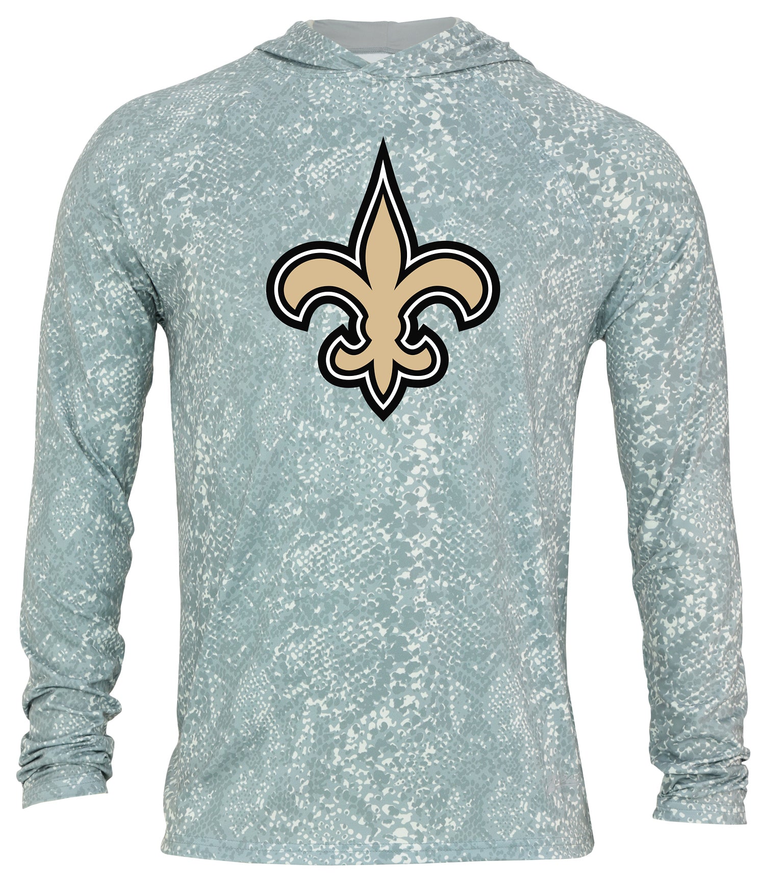 Zubaz NFL Men's Light Weight All Over Post Gray Tonal Hoodie, With Primary Logo, New Orleans Saints