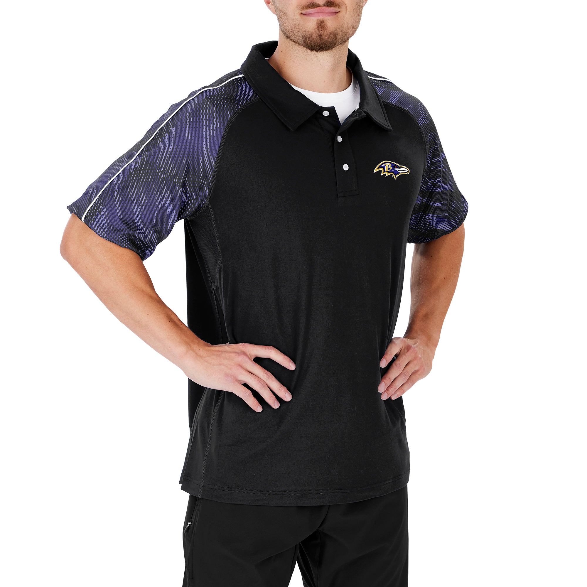 Zubaz NFL Men's Baltimore Ravens Elevated Field Polo With Viper Print Accent