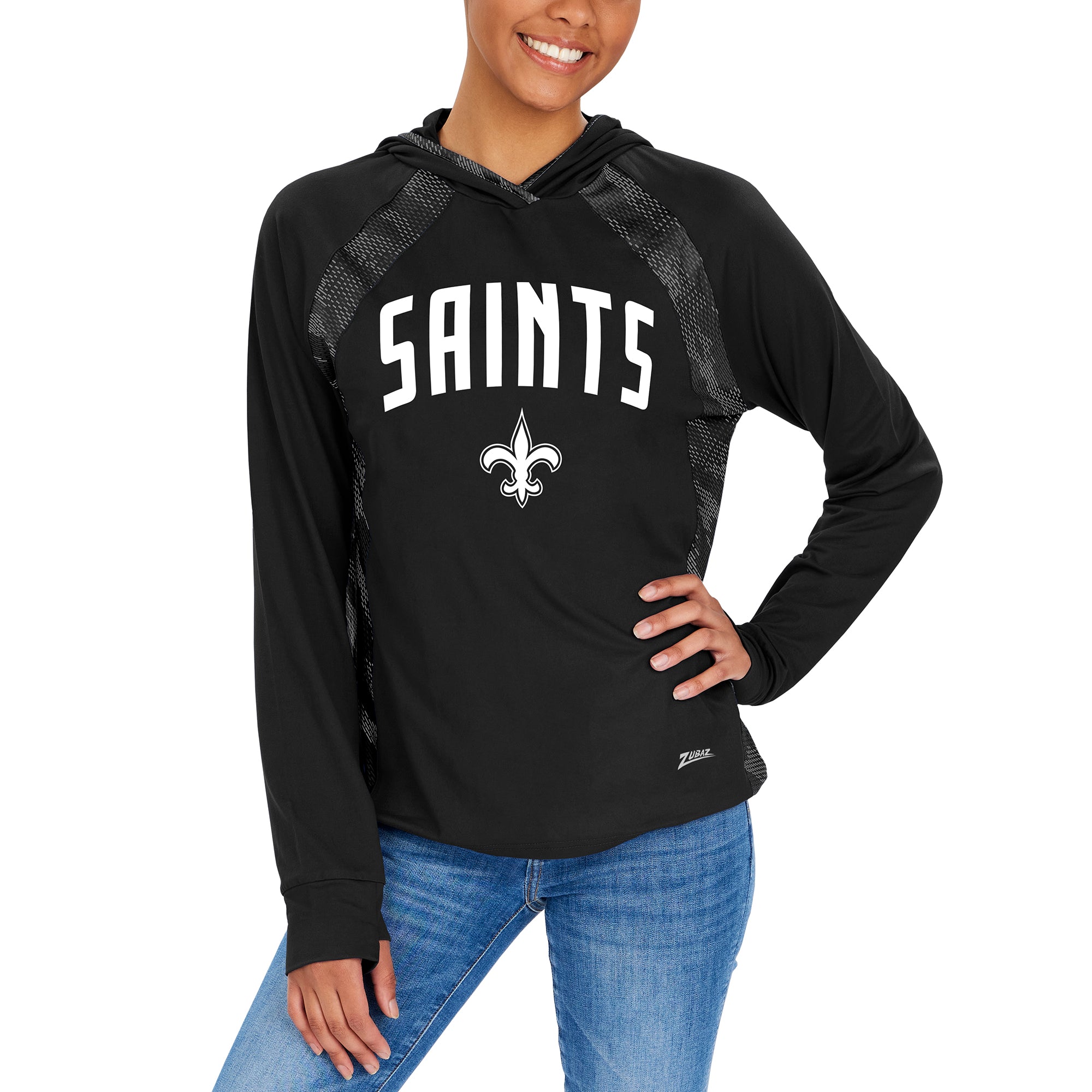 Zubaz NFL Women's New Orleans Saints Elevated Hoodie W/ Tonal Viper Print