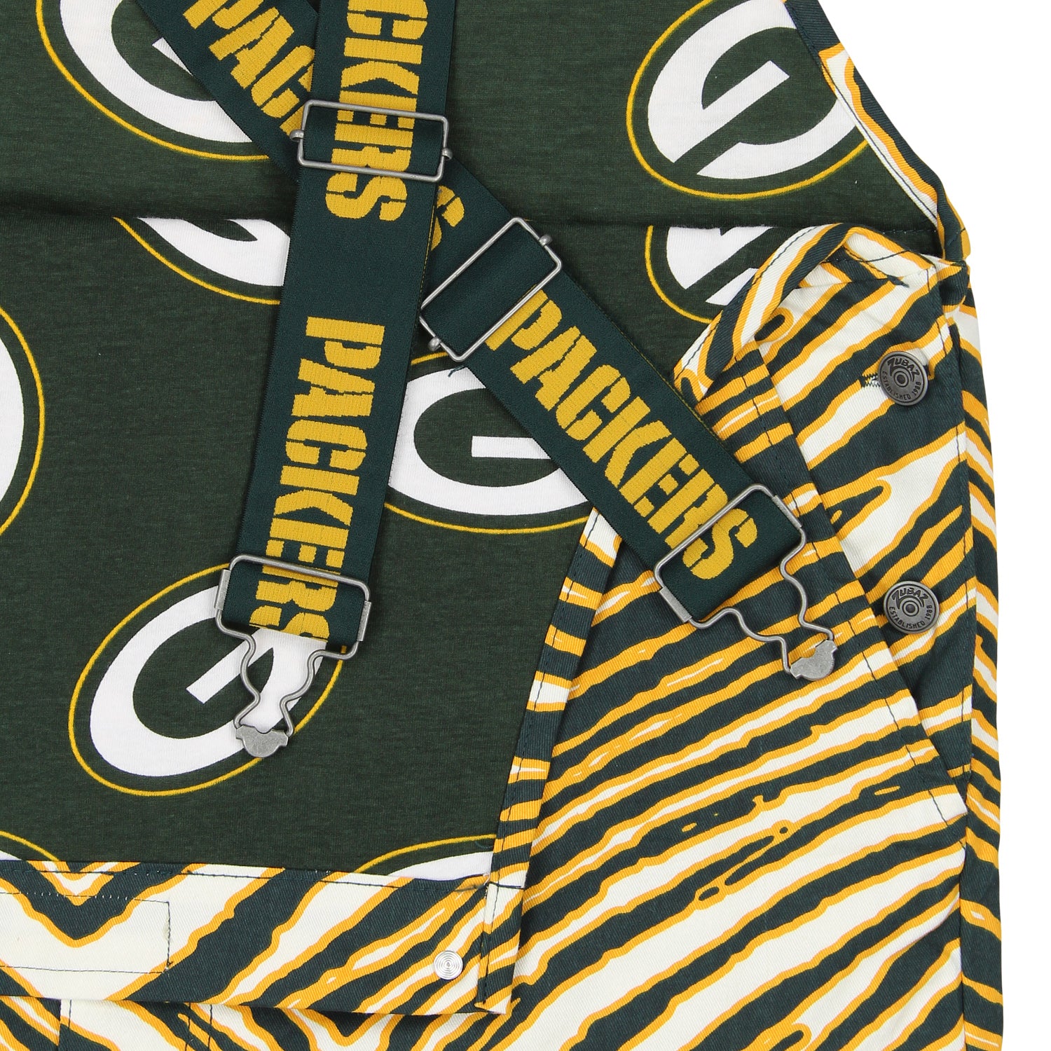 Zubaz NFL Men's Green Bay Packers Zebra Printed Team Bib Overalls