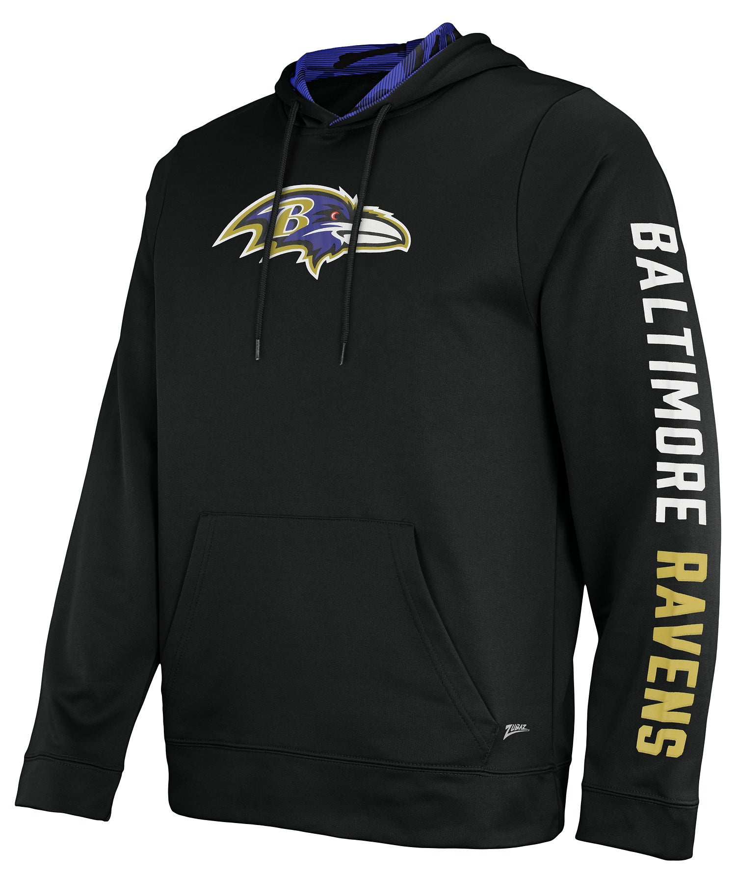 Zubaz NFL Men's Baltimore Ravens Solid Team Hoodie with Camo Lined Hood