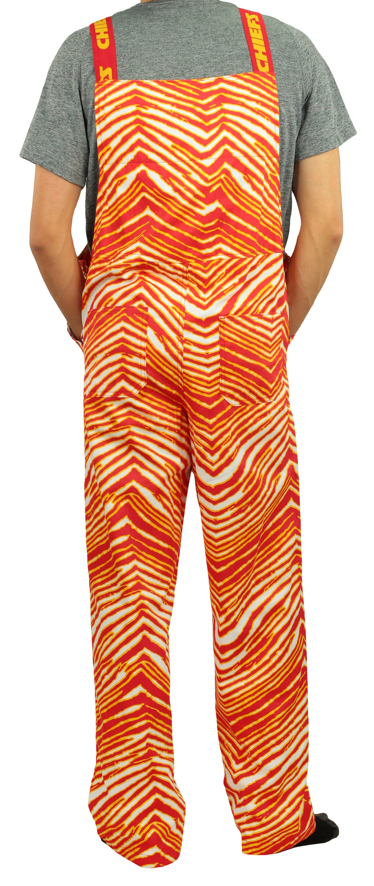 Zubaz NFL Unisex Zebra Lined Bib Overalls for Adult Men and Women, Kansas City Chiefs