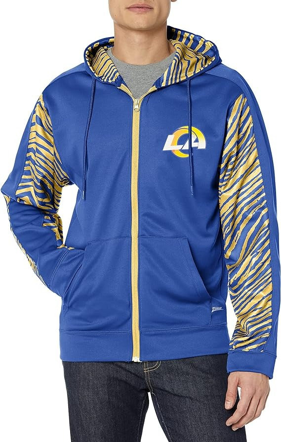 Zubaz NFL MEN'S LOS ANGELES RAMS TEAM COLOR FULL ZIP HOOD W/ 2-COLOR ZEBRA ACCENTS