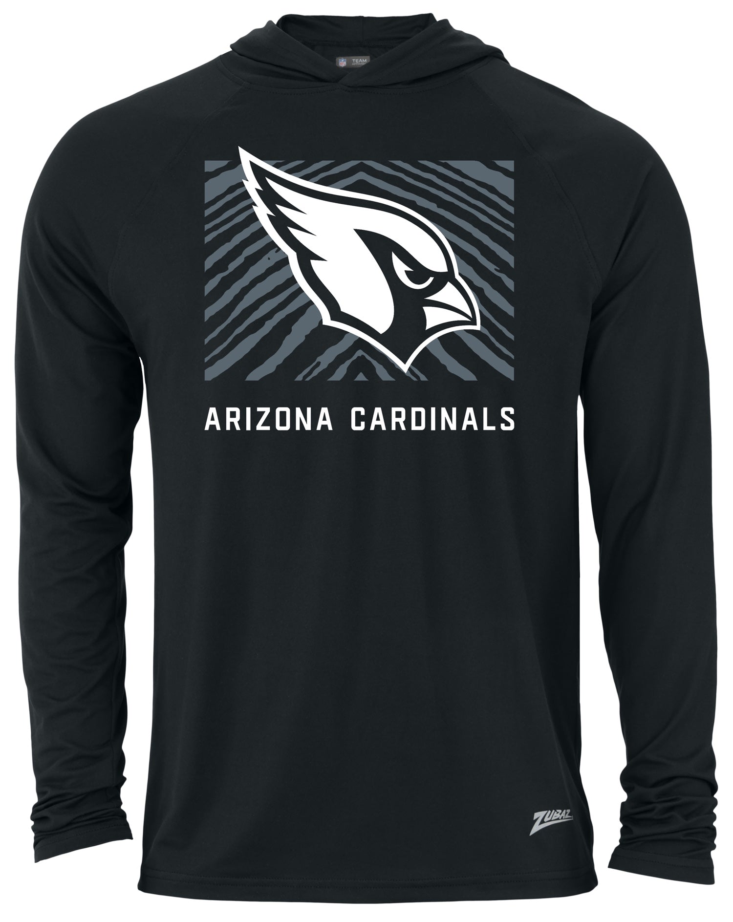 Zubaz NFL Men's Light Weight Black Body Hoodie, Gray Tunnel Logo, Arizona Cardinals