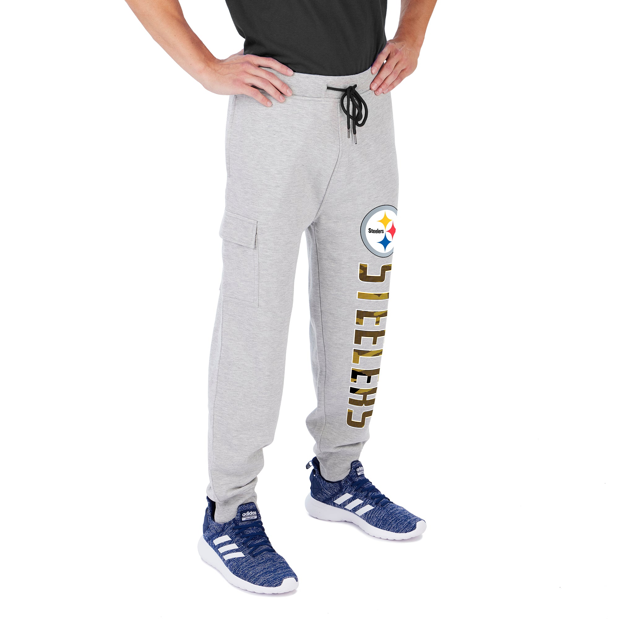 Zubaz Men's NFL Pittsburgh Steelers Heather Gray Cargo Sweatpants