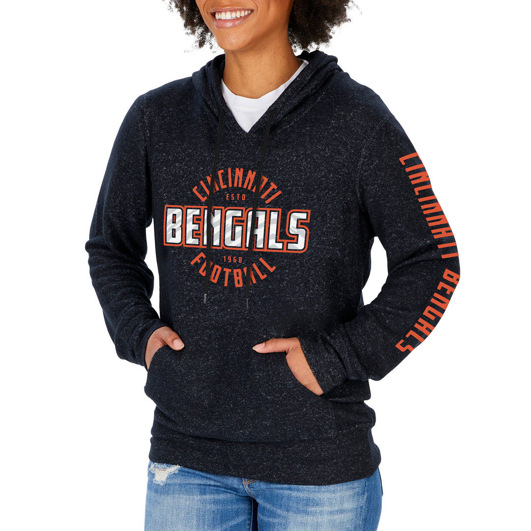 Zubaz NFL Women's Cincinnati Bengals Marled Soft Pullover Hoodie