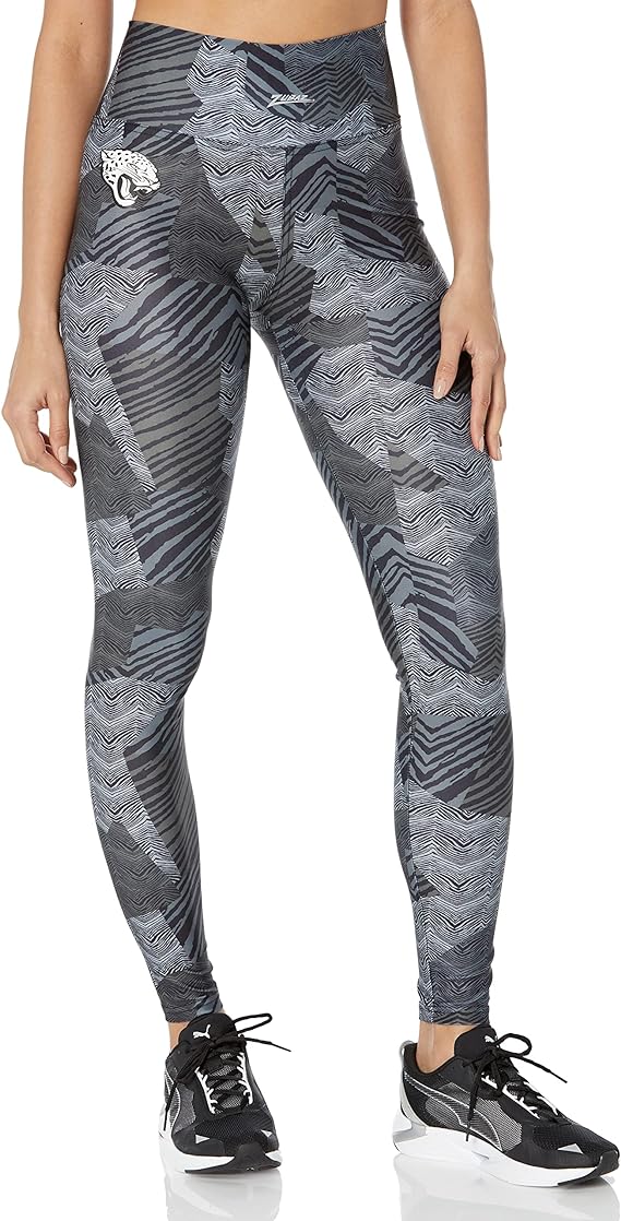 Zubaz Women's Jacksonville Jaguars Tonal Black Patchwork Zebra Legging