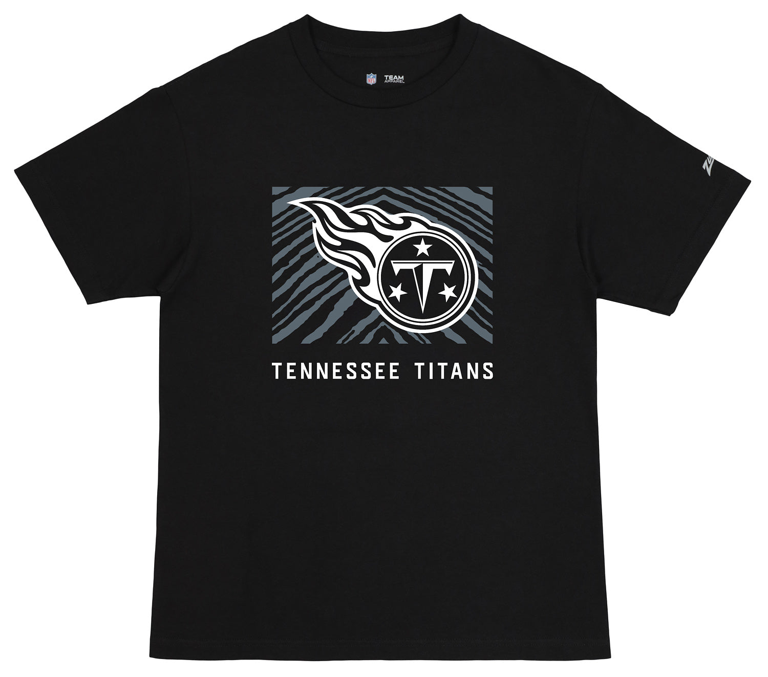 Zubaz NFL Unisex Cotton Heavyweight Short Sleeve T-shirt Black With Grey Tonal Tunnel Logo, Tennessee Titans