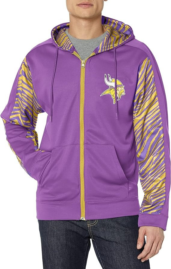 Zubaz Men's Minnesota Vikings Team Color Zebra Accent Full Zip Hoodie