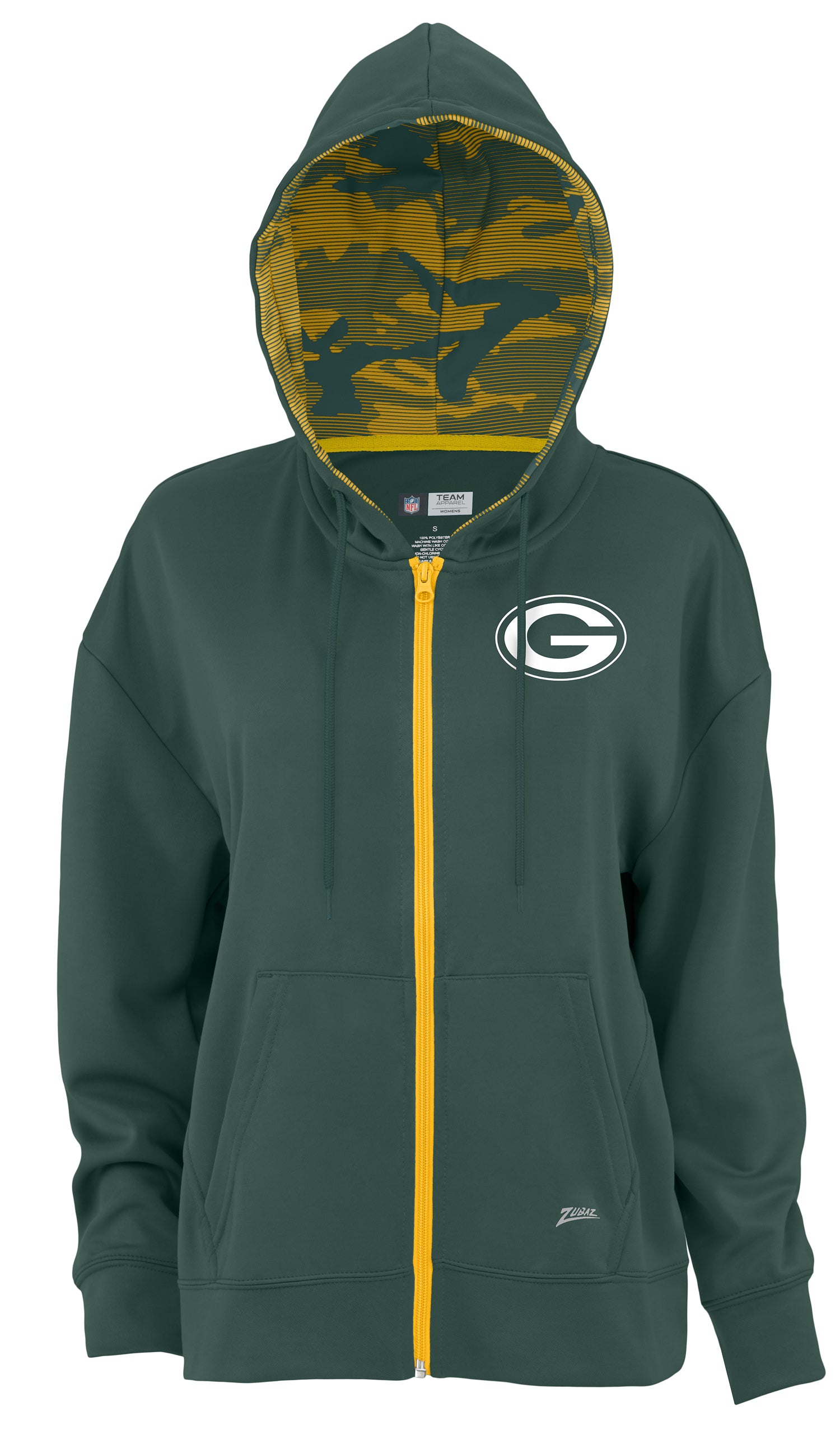 Zubaz NFL Women's Standard Full Zip Hoodie Green Bay Packers