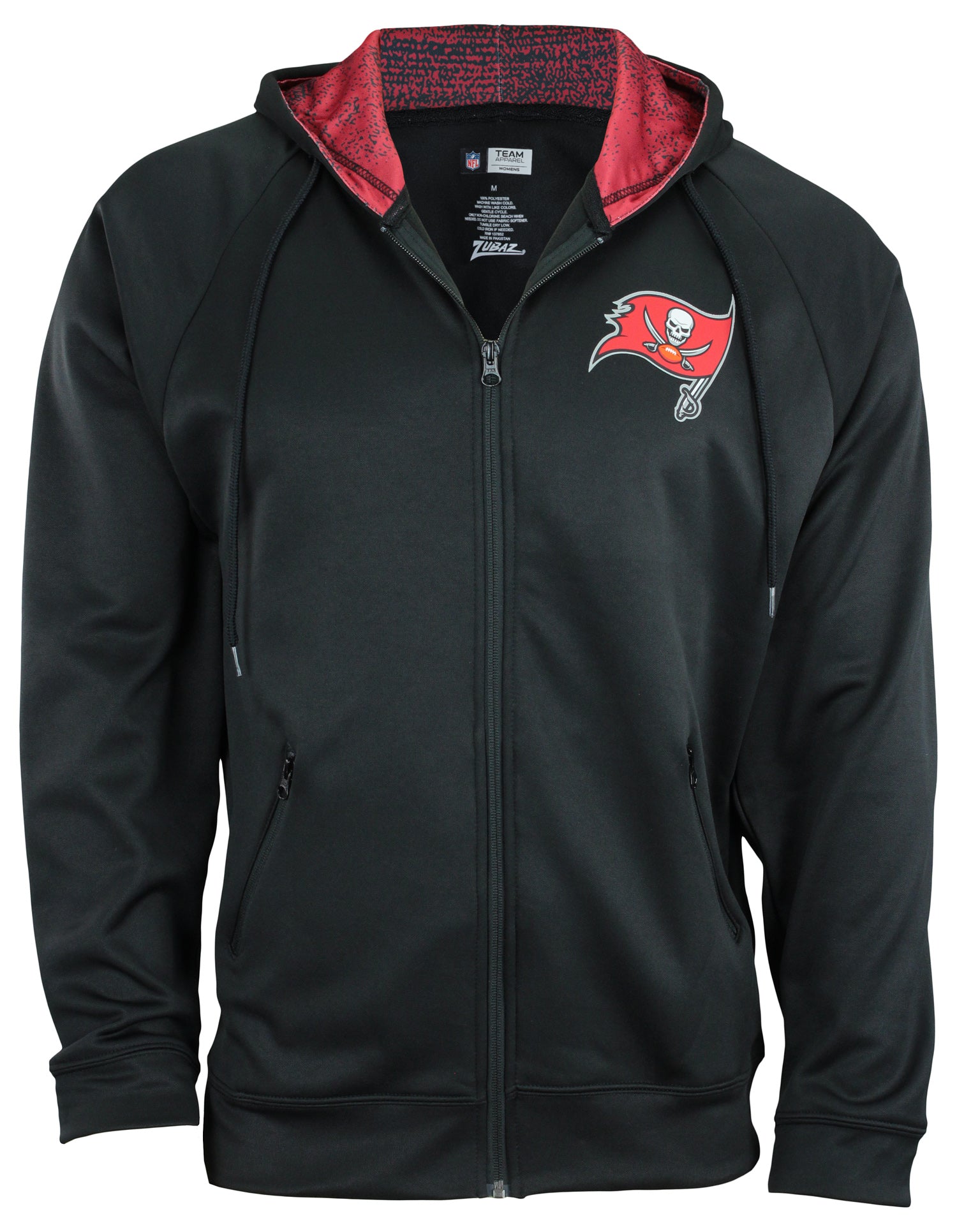 Zubaz Tampa Bay Buccaneers NFL Men's Full Zip Fleece Hoodie Jacket, Black