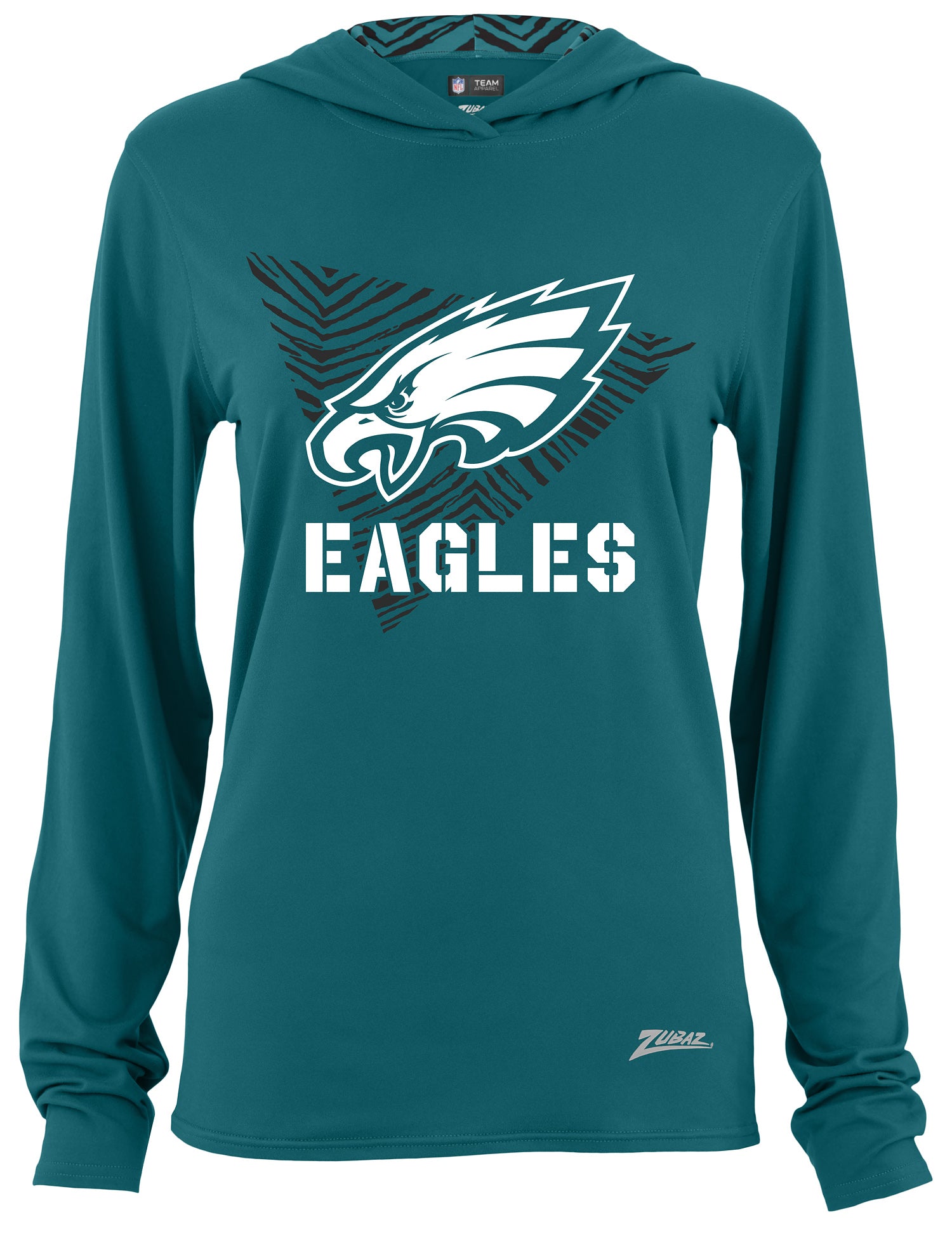 Zubaz NFL Women's Light Weight Team Color Hoodie 2 Tone Zebra Liner, Retro 3 Point Logo, Philadelphia Eagles