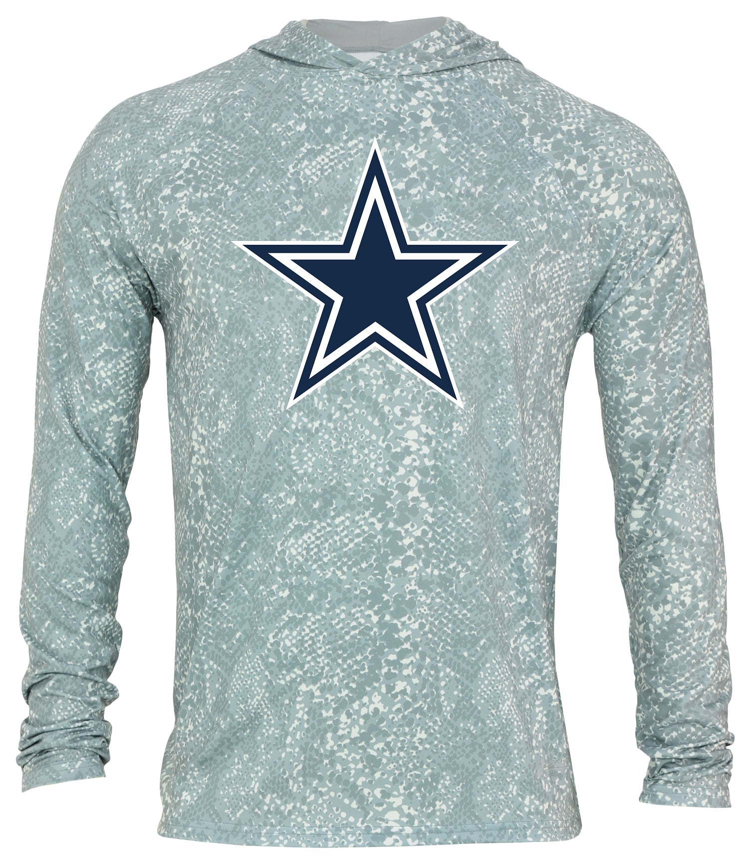 Zubaz NFL Men's Light Weight All Over Post Gray Tonal Hoodie, With Primary Logo, Dallas Cowboys