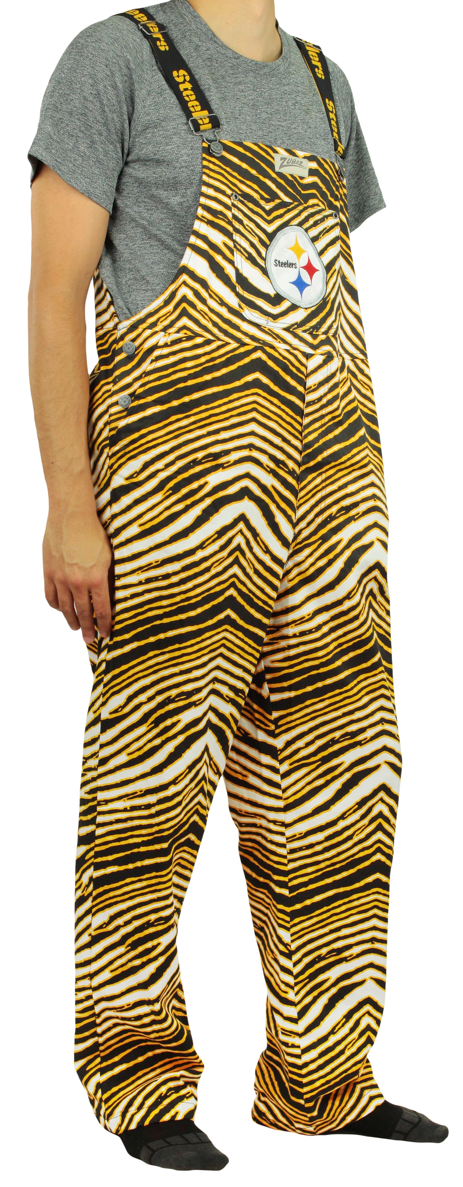 Zubaz NFL Unisex Zebra Lined Bib Overalls for Adult Men and Women, Pittsburgh Steelers