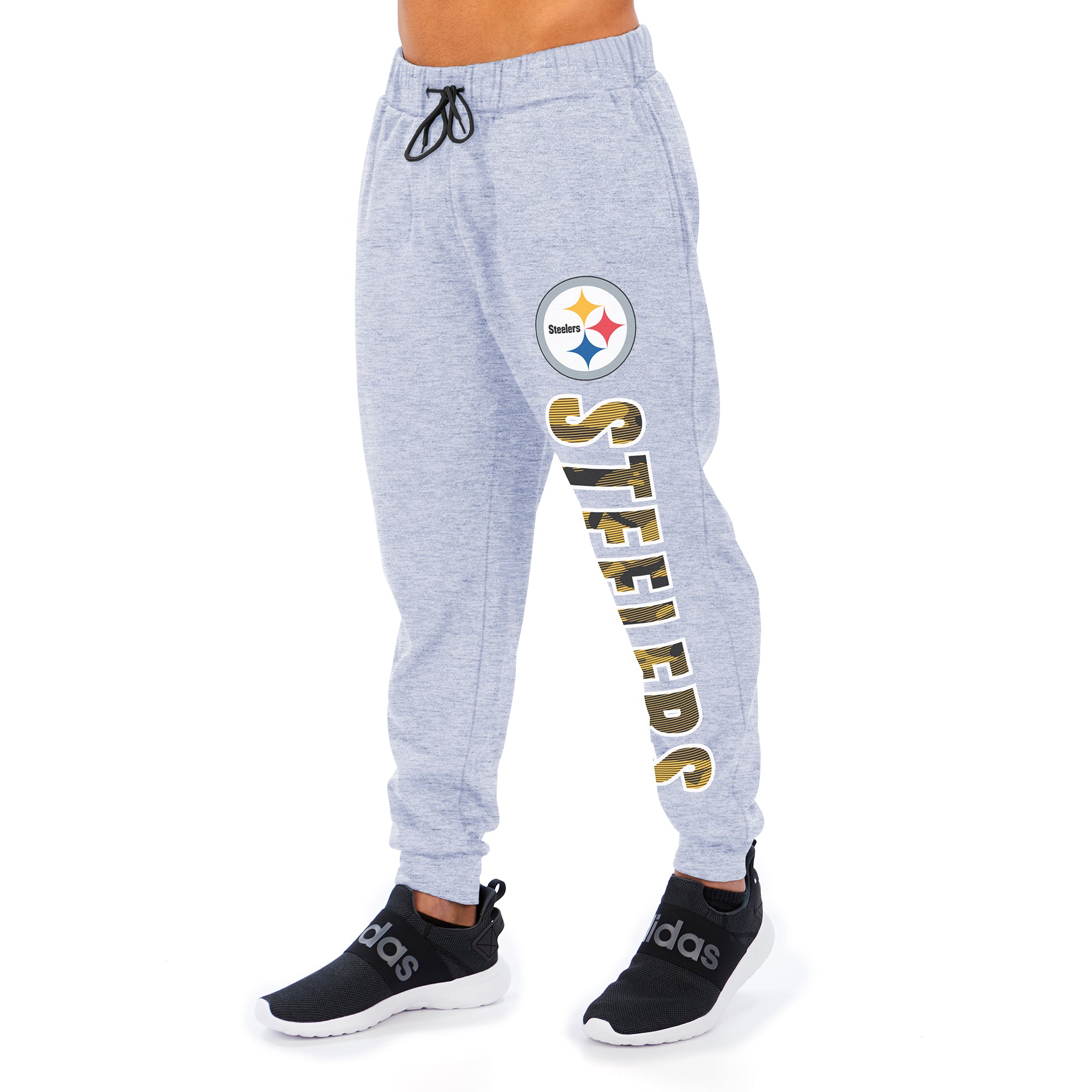 Zubaz Men's NFL Pittsburgh Steelers Heather Gray Jogger with Camo Lines Graphic