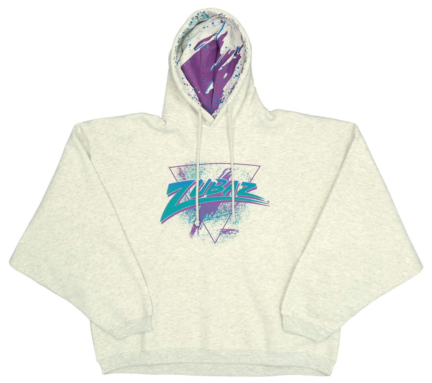 Zubaz 88 Men's Heather Gray Batwing Hoodie - PURPLE/AQUA CONFETTI