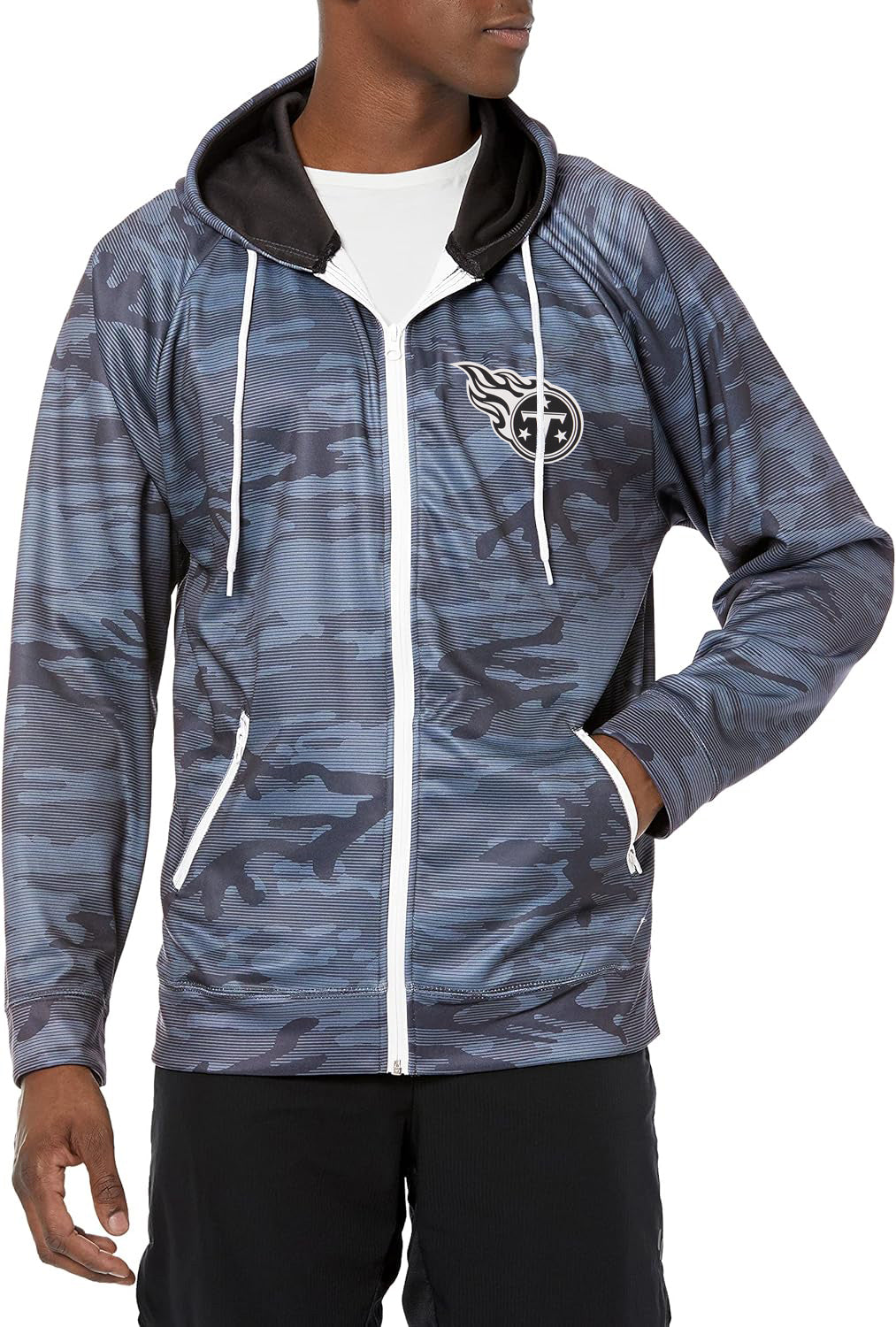 Zubaz NFL Men's Tennessee Titans Tonal Black Camo Full Zip Hoodie