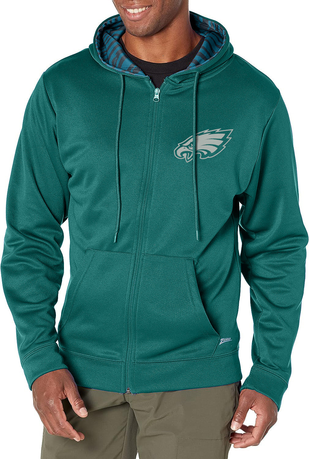 Zubaz NFL Men's Philadelphia Eagles Team Full Zip Up Hoodie With Zebra Accents