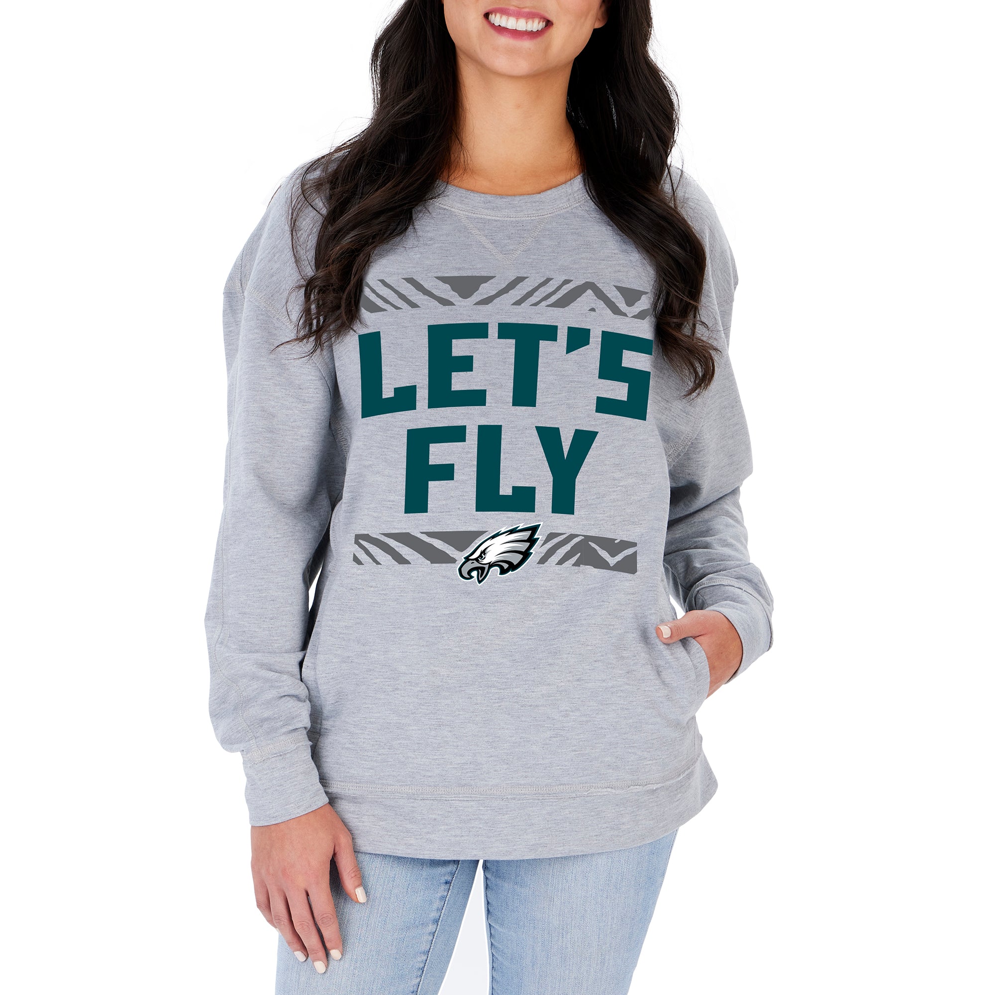 Zubaz NFL Women's Philadelphia Eagles Heather Gray Crewneck Sweatshirt