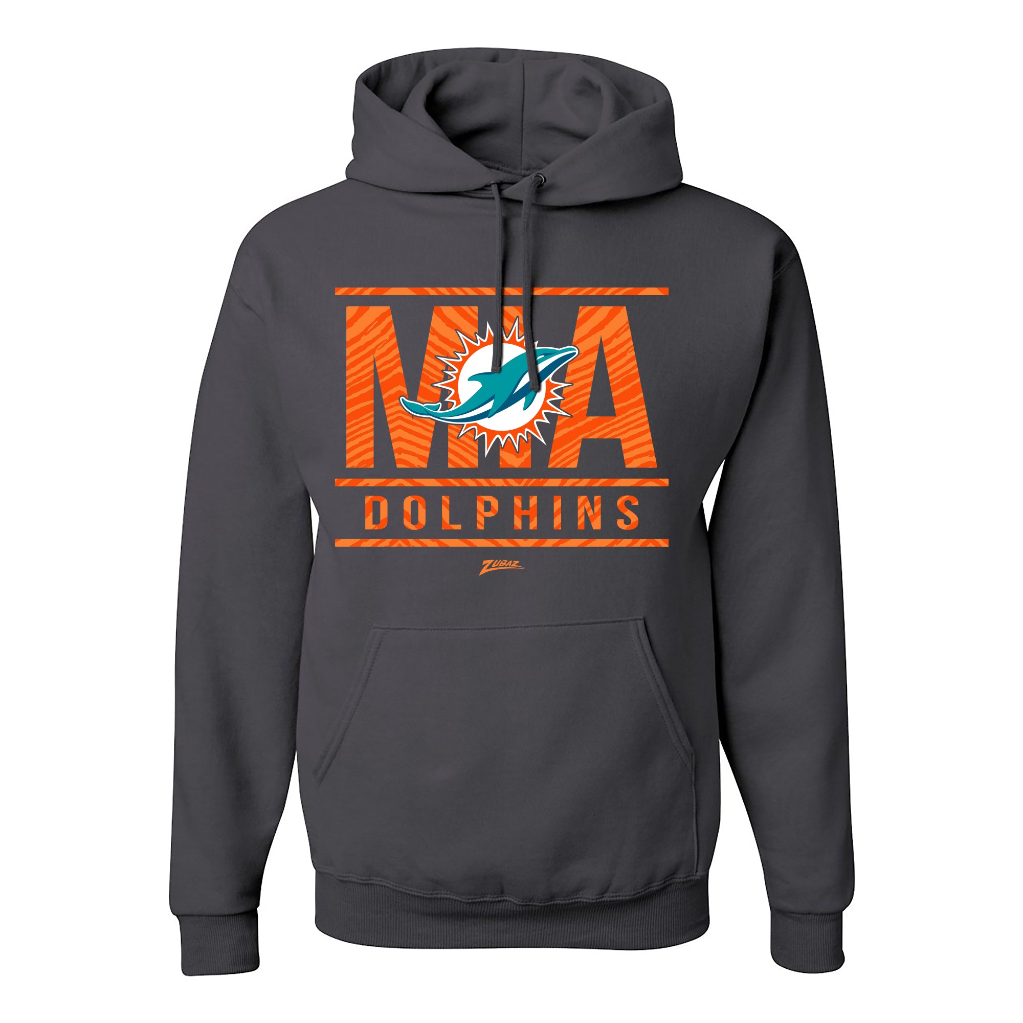 Zubaz NFL Miami Dolphins Unisex Pullover Fleece Hoodie for Adult Men and Women, Z2C Goal Line, Charcoal