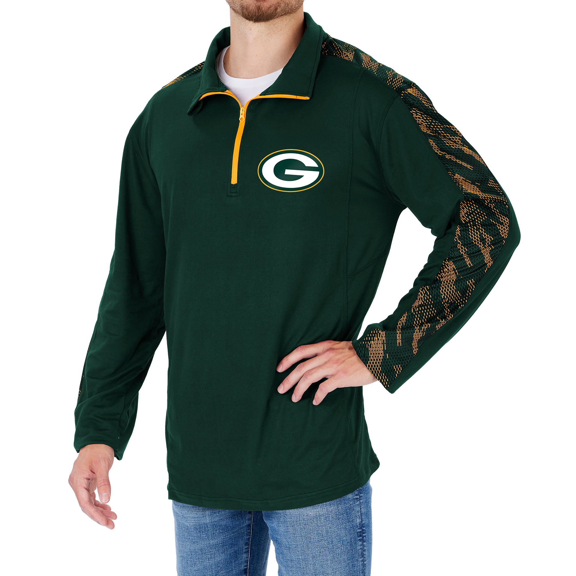 Zubaz NFL Men's Green Bay Packers Elevated 1/4 Zip Pullover W/ Viper Print Accent