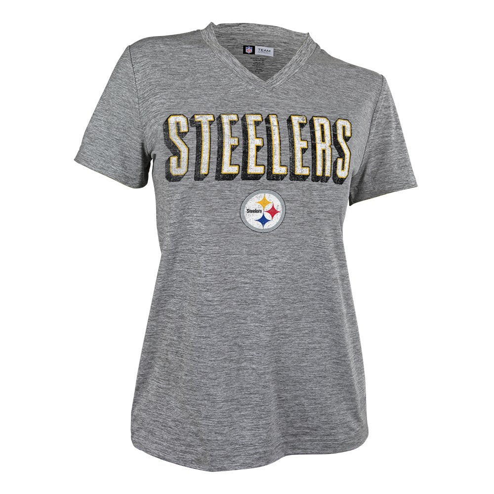 Zubaz NFL Women's Pittsburgh Steelers Retro Zebra V-Neck T-Shirt