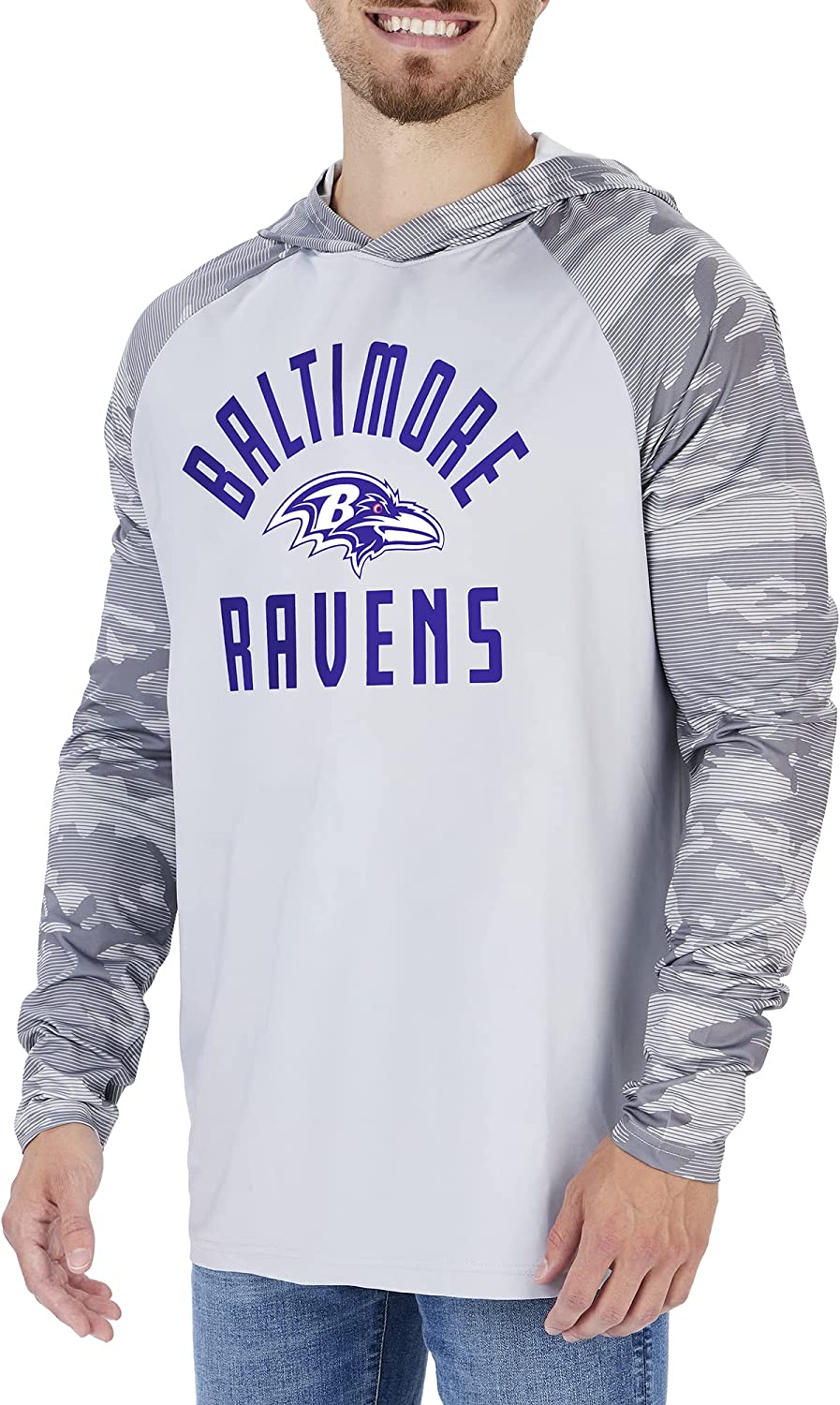 Zubaz Baltimore Ravens NFL Men's Grey Hoodie with Tonal Camo Sleeves