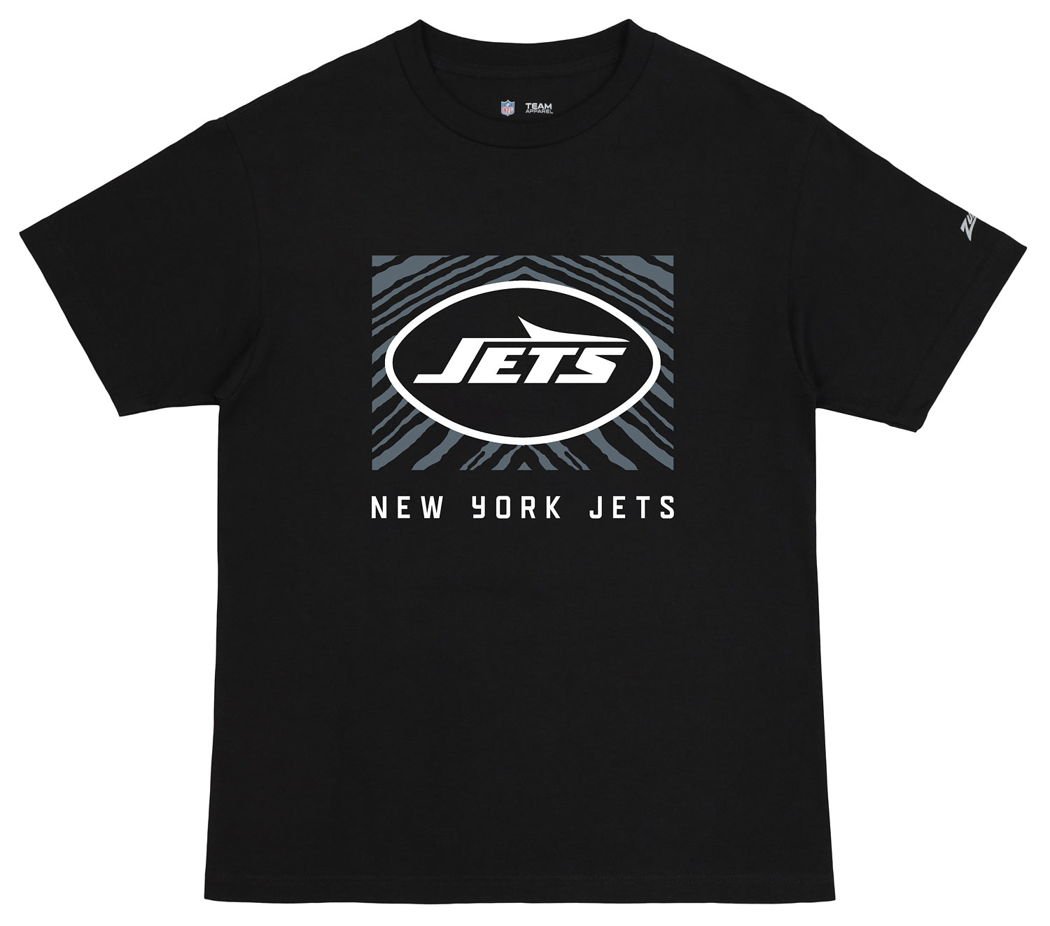 Zubaz NFL Unisex Cotton Heavyweight Short Sleeve T-shirt Black With Grey Tonal Tunnel Logo, New York Jets