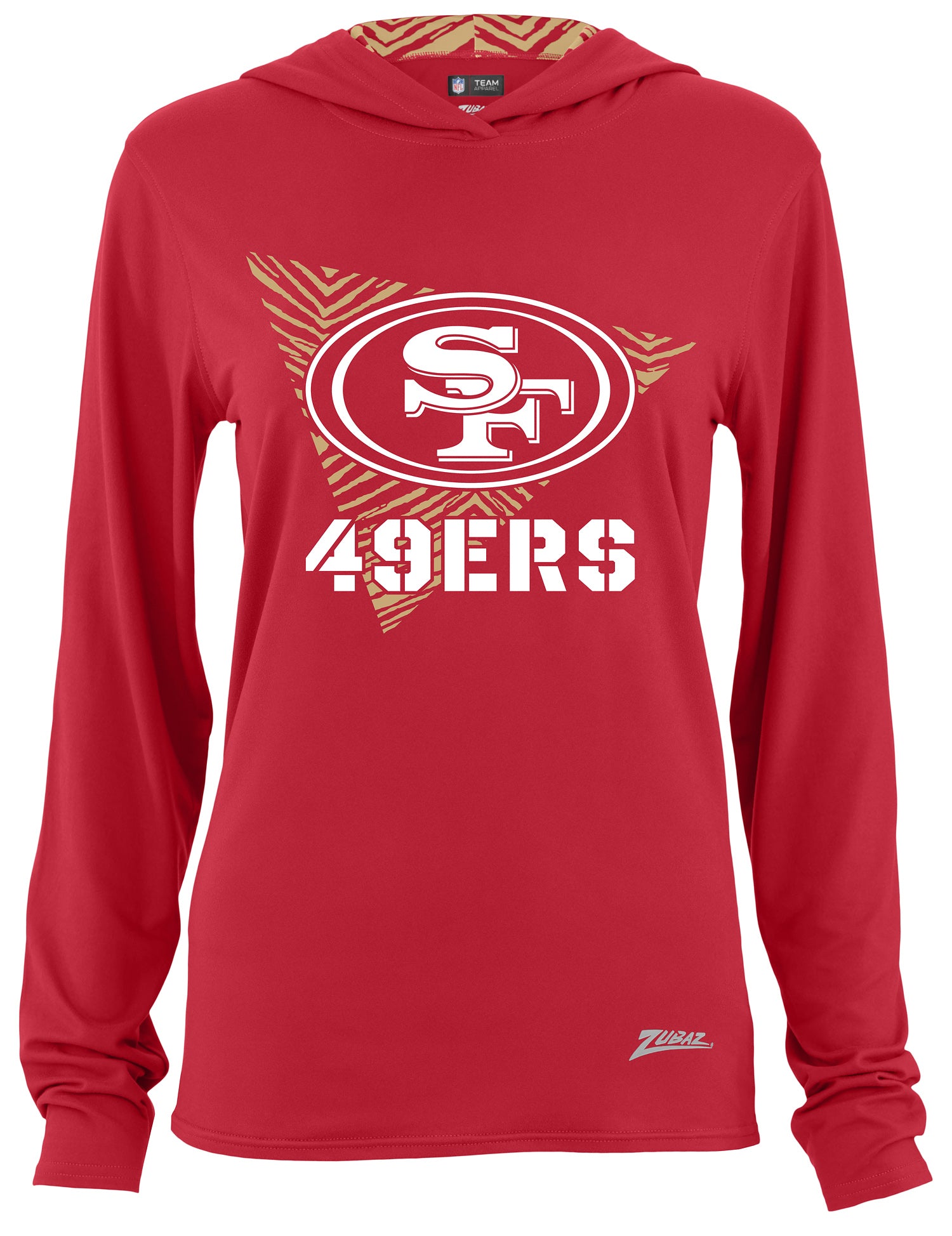 Zubaz NFL Women's Light Weight Team Color Hoodie 2 Tone Zebra Liner, Retro 3 Point Logo, San Francisco 49ers