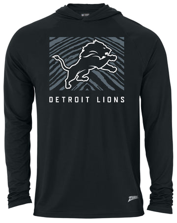 Zubaz NFL Men's Light Weight Black Body Hoodie, Gray Zebra Square Logo, Detroit Lions