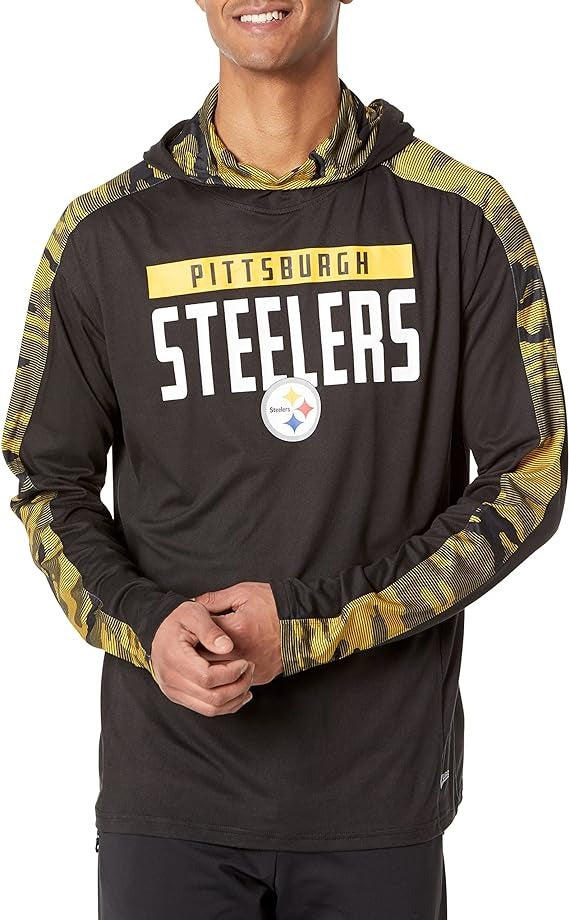 Zubaz NFL PITTSBURGH STEELERS SOLID BLACK ELEVATED LW HOOD W/ BLACK/GOLD CAMO LINES ACCENT Large