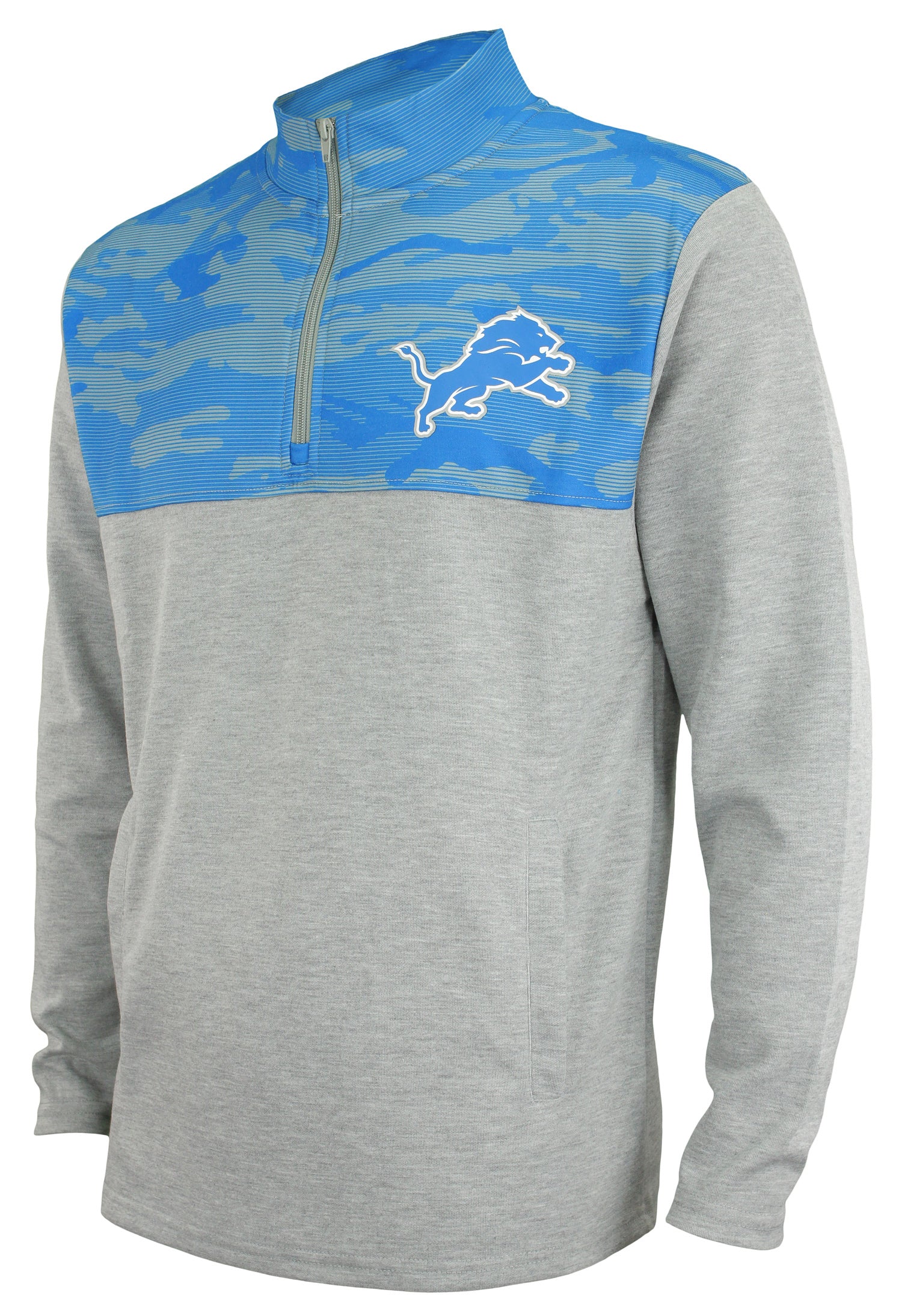 Zubaz NFL Men's Detroit Lions Gray 1/4 Zip Fleece Pullover With Camo Lines