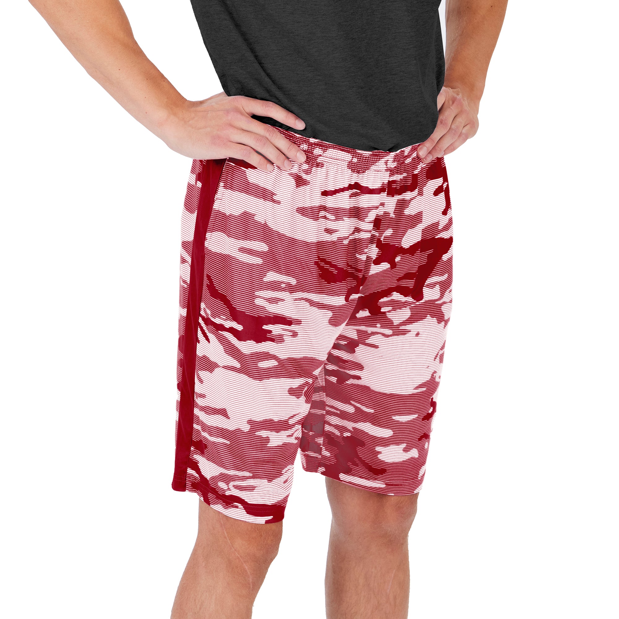 Zubaz NFL Men's ARIZONA CARDINALS MAROON/WHITE CAMO LINES SHORT W/ SIDE STRIPE Large