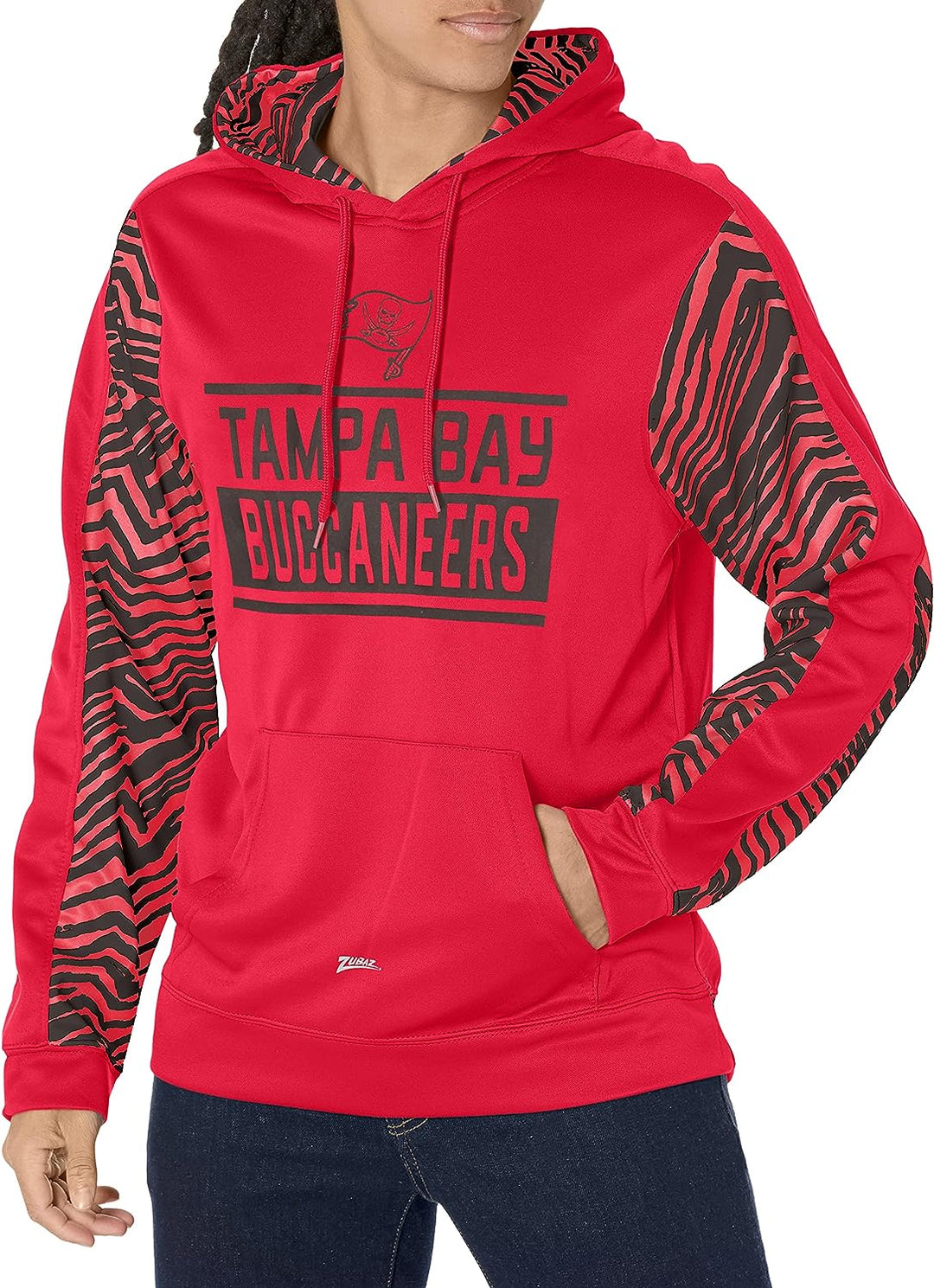 Zubaz NFL Men's Tampa Bay Buccaneers Team Color with Zebra Accents Pullover Hoodie