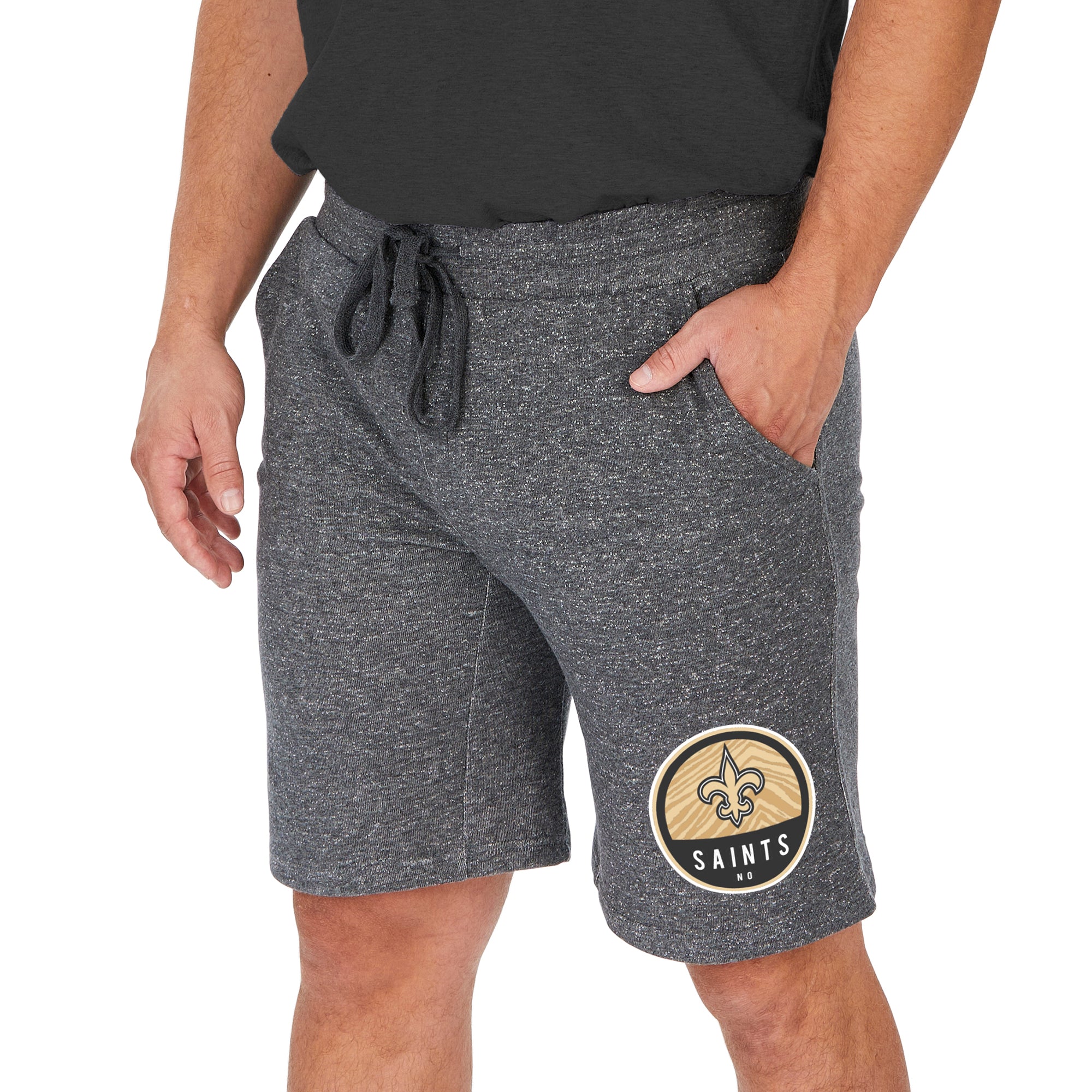 Zubaz NFL Men's NEW ORLEANS SAINTS DARK HEATHER GRAY MARLED FRENCH TERRY SWEAT SHORT LG