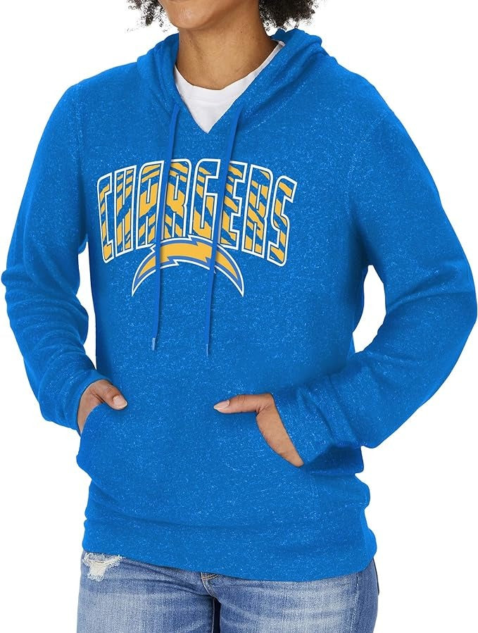 Zubaz NFL WOMEN'S LOS ANGELES CHARGERS MARLED CHARGER BLUE WOMENS SOFT HOOD W/ ZEBRA GRAPHIC